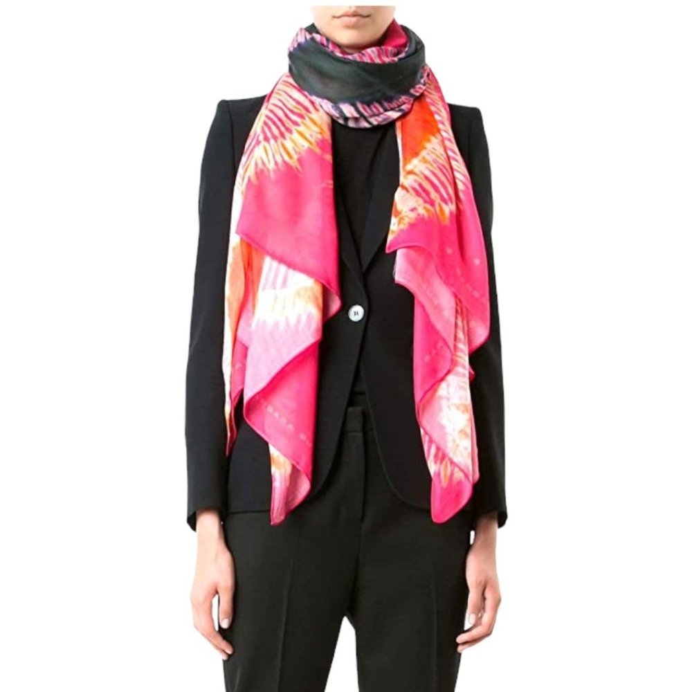 Barbara Bui Womens NEW $420 Modal Sunburst Print Fashion Scarf Pink Orange Black